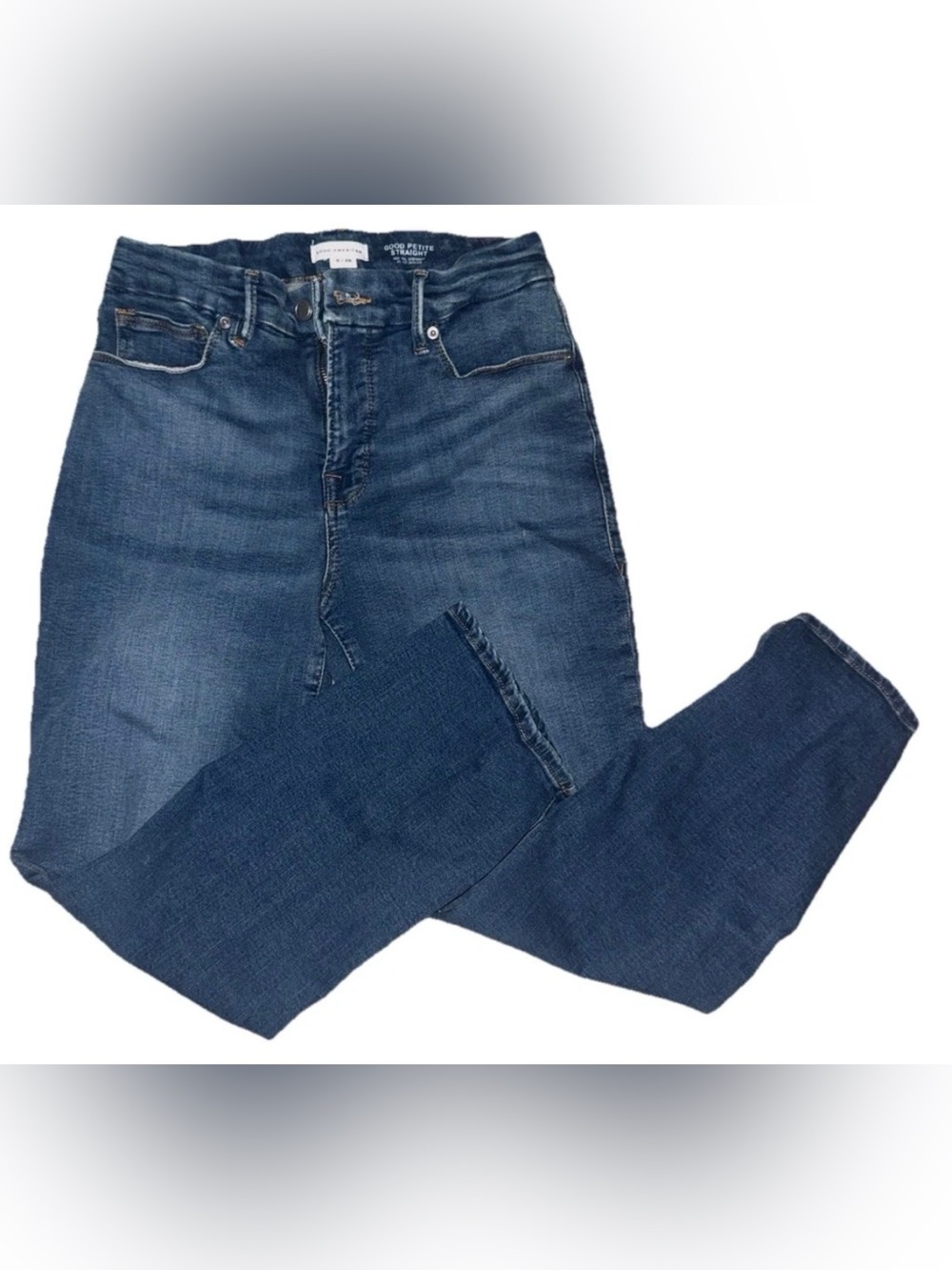 Good American Petite Dark Blue High-Rise Straight Jeans